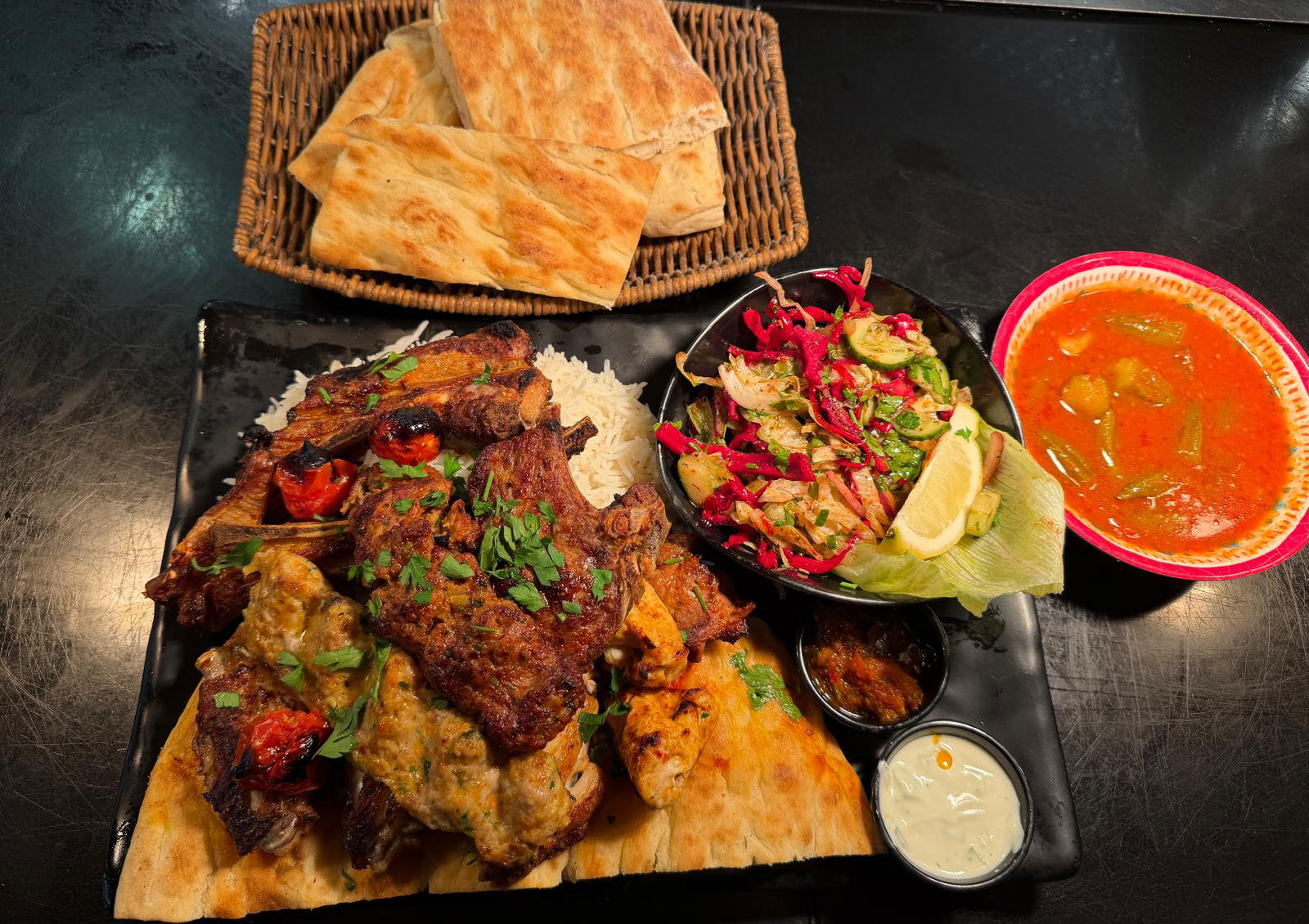 Mixed grill with lentil soup
