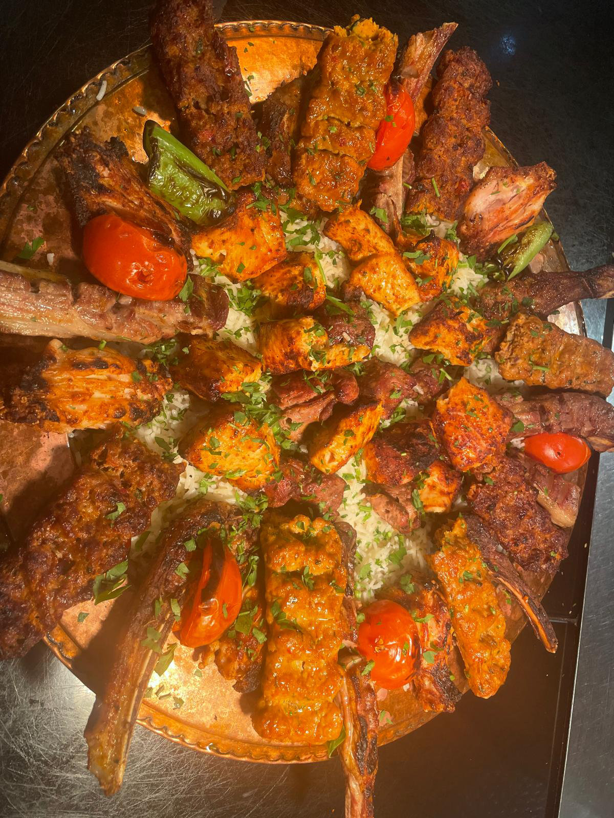 Mixed grill platter — lamb chops, kebabs and chicken